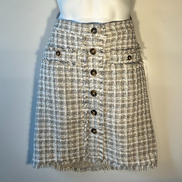 Ann Taylor SZ 12 Neutral Plaid Wool Blend Skirt Career Academia Preppy Old Money - Picture 2 of 10